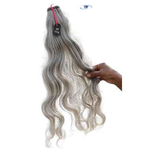 Salt & Pepper Wavy Natural Gray Indian Raw Hair Extension (22" Wavy One Bundle)