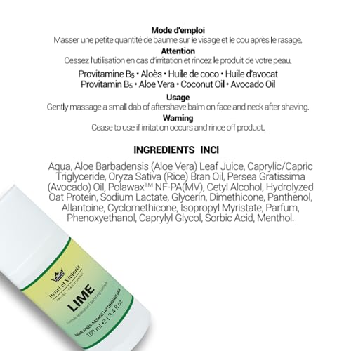 HENRI ET VICTORIA Lime Aftershave Balm Fragrance For Men Hand Made | Moisturizing and soothing | prevent and cure razor burns and irritation | 100ml