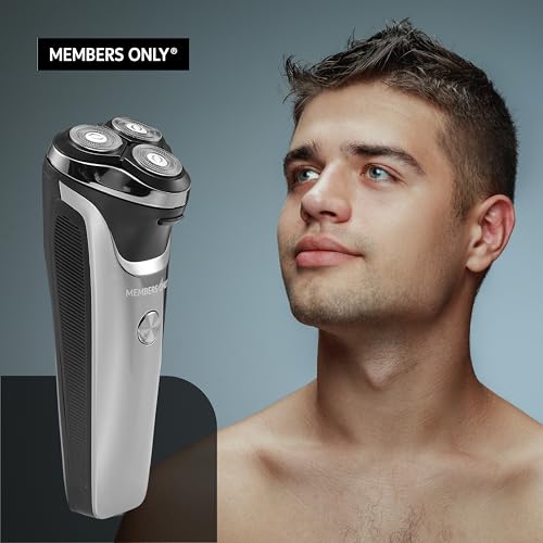 Members Only Electric Razor for Men, Lithium Metallic Cordless 3 Heads Rotary Shaver, Precision Trimming, Close Shave with Built-in Pop-up Trimmer, IPX6 Waterproof, USB Rechargeable Battery