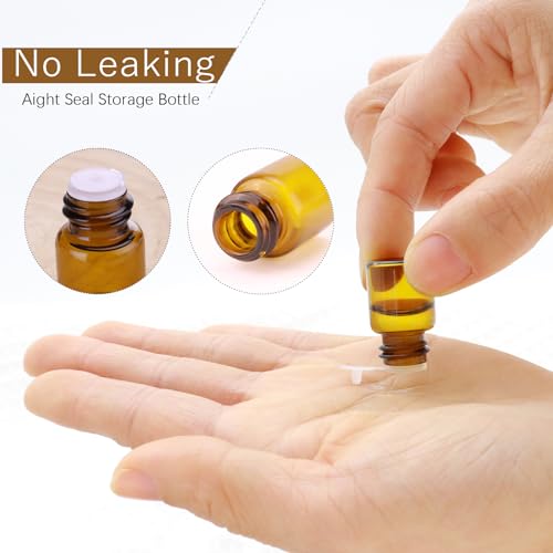 120-Pack 2ml Amber Glass Essential Oil Bottles with Lids - Small Sample Vials