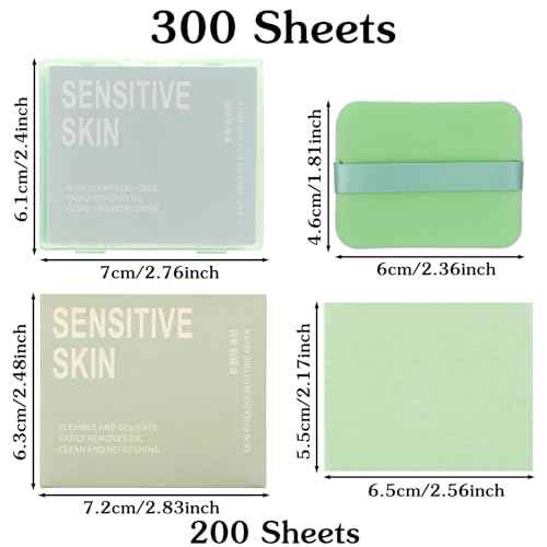 300pcs Green Oil Blotting Sheets for Face with Mirror & Puff Set | Blotting Papers for Face | Oil Absorbing Sheets Portable Oils Control Solution