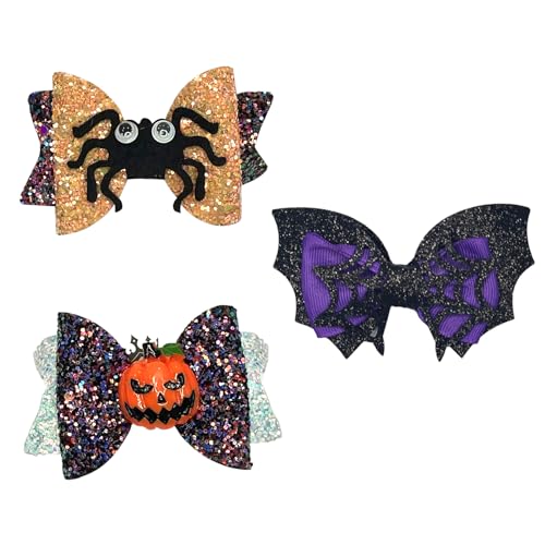 Halloween Hair Clips, 3Pcs Bat Ghost Pumpkin Bows Witch Hair Barrette for Halloween, Halloween Hair Accessories for Women Girls (Bow Tie)