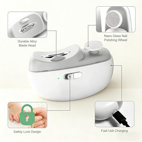 Electric Nail Clipper, Electric Nail Clippers for Seniors, Universal Automatic Fingernail Grinder, Electric Nail Clippers with LED Light and 3 Speed Settings for Safe Nail Care (1PC-White)