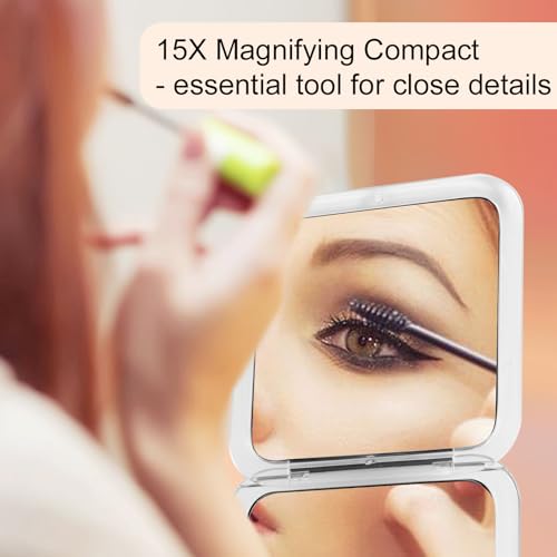 15x Magnifying Compact Mirror - Slim Portable Handheld Makeup Mirror