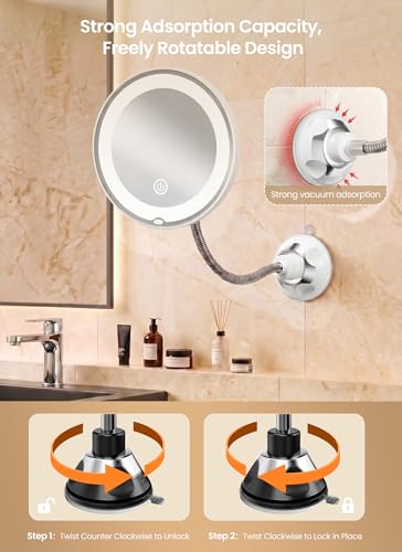 10x Magnifying Makeup Mirror with Lights & Suction Cups