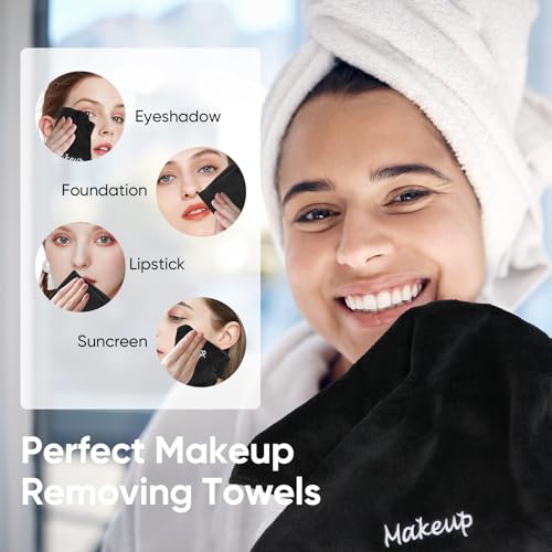 Makeup Remover Cloth, 12 Pack Black Facial Wash Cloths, Soft Coral Fleece Microfiber Towels for Face, Hand, and Bathroom(13" x 13")