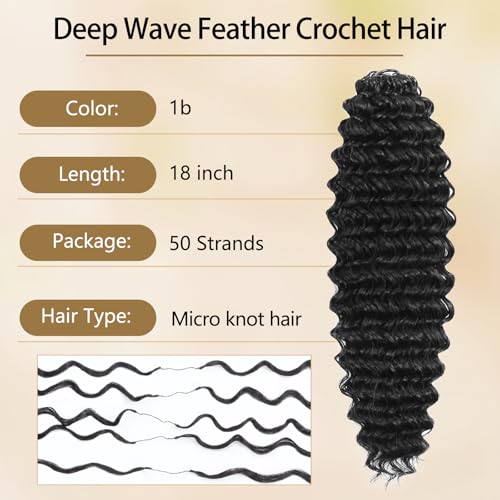 Deep Wave Feather Crochet Hair 18" - 50 Strands Knotless
