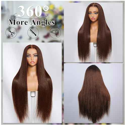 Brown Glueless Wigs Human Hair Pre Plucked Pre Cut 7x5 Chocolate Brown Lace Front Wig 200% Density Wear and Go Brown Wigs Human Hair 22 Inch for Women
