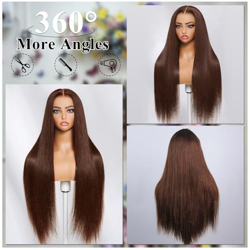 Brown Glueless Wigs Human Hair Pre Plucked Pre Cut 7x5 Chocolate Brown Lace Front Wig 200% Density Wear and Go Brown Wigs Human Hair 26 Inch for Women