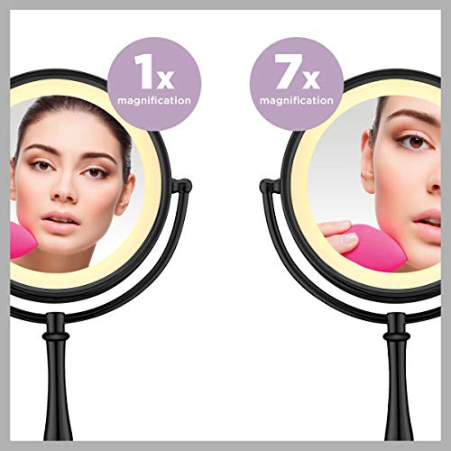 Conair 3-Way Touch Control Lighted Makeup Mirror 1x/7x Magnification, Matte Black