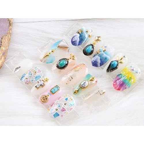 60 Piece Set of Turquoise Gemstone Pendants - 3D Nail Accessories with Hollowed Out Design, Vintage Pendants Suitable for DIY and Western Nail Art, Blue