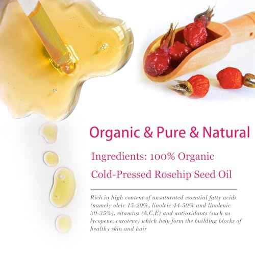 Organic Rosehip Seed Oil for Face, USDA Certified, Cold Pressed, Unrefined, 100% Pure Natural Rose Hip Oil (1oz / 30ml) for Anti-Aging, Acne Scar Treatment, Skin & Hair Care, Gua Sha Massage