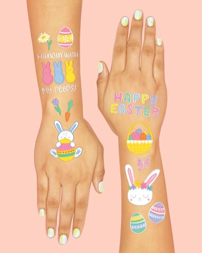 Easter Temporary Tattoos - 48 Glitter Styles for Kids