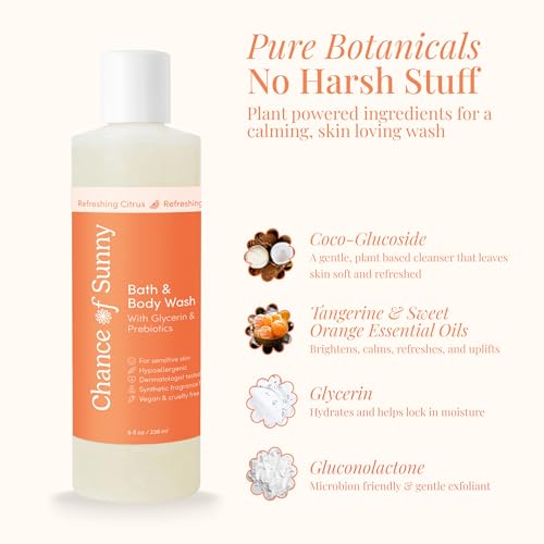 Refreshing Citrus Bath & Body Wash, 8 oz ? Hypoallergenic, Vegan with Glycerin & Prebiotics Gentle, pH-Balanced Cleanser for Dry & Delicate Skin (8 oz)