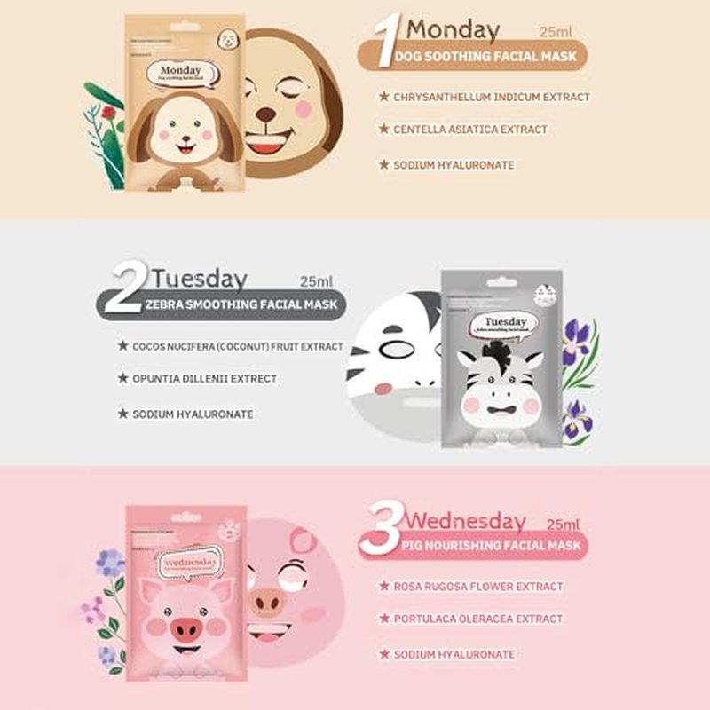 evpct 8-Pack Animal Sheet Face Facial Masks for Women Skincare Spa, Cute Facial Spa Day Slumber Sleepover Birthday Party Favors Supplies Kit, Natural Ingredients, Hydrate and Soothe for All Skin Types