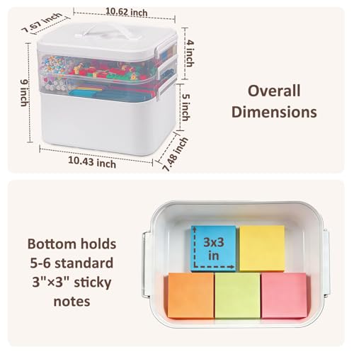 White 3-Layer Plastic Craft Organizer Box with Removable Trays, Handle, 10.6x7.6x9 in