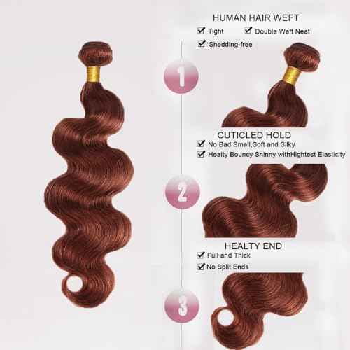 Color 33 Bundles Human Hair Auburn Body Wave Bundles Huxowax Peruvian Virgin Remy Hair Single Bundle 20 Inch Double Weft Copper Red Body Wave Bundle