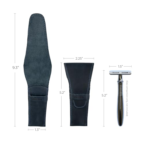 Hide & Drink, Leather Safety Razor Case, Shaving Accessories, Personal Care Essentials, Handmade Includes 101 Year Warranty (Slate Blue)