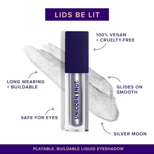 UNICORN SNOT Eyelighter: Liquid Eyeshadow | Makeup Buildable Glitter Eyeshadow | Metallic Eyes | Cruelty Free, 0.17oz/5mL (Bounce/Silver)