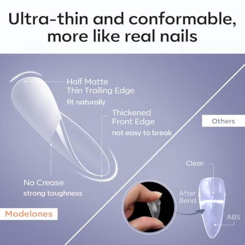 Modelones Short Almond Fake Nail Tips - Half Matte 510Pcs for Nail Extensions DIY