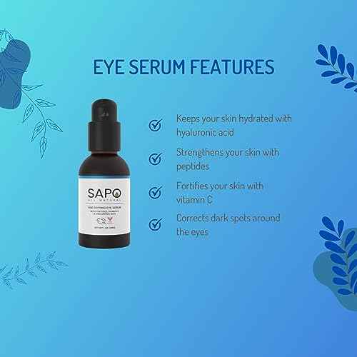 Sapo Eye Serum for Dark Circles and Puffiness, Peptide Eye Gel with Hyaluronic Acid, Vitamin C, Chamomile, and Bergamot, Brighten and Smooth Under Eyes, 1 oz