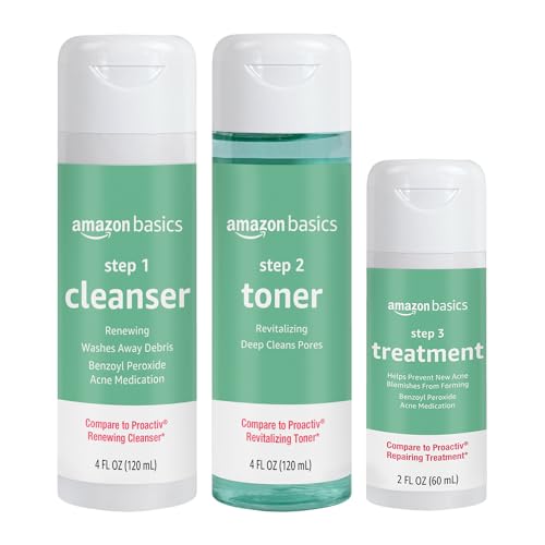 Amazon Basics 3-Step Acne Remedy System Kit - Cleanser, Toner & Treatment