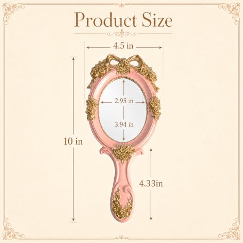 Vintage Princess Hand Mirror with Embossed Rose Handle