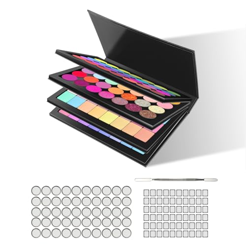 Magnetic Makeup Palette 4-Layer Empty Black PU Leather Storage Case with Spatula & 100 Metal Stickers