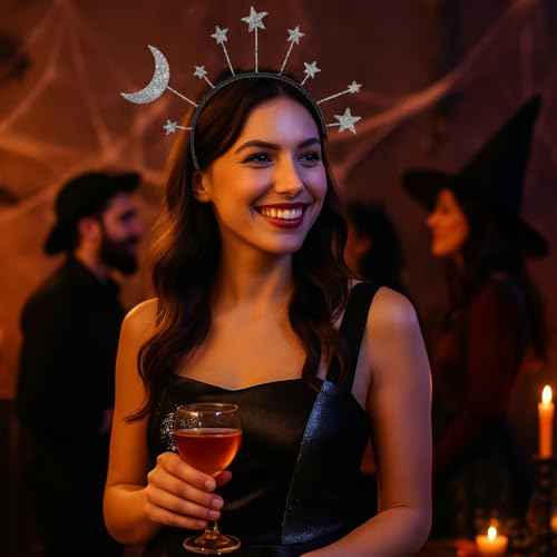 Galaxy Moon and Star Headband ? Silver Costume Headpiece for Women, Halloween & Christmas Party Accessory