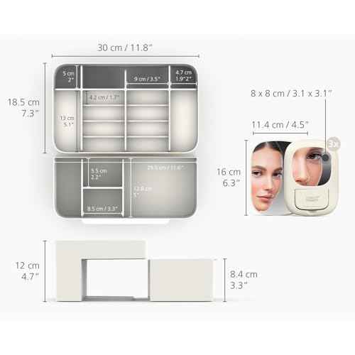 Joseph Joseph 75005 Viva Makeup Cosmetic Storage Organizer with Drawer, Large with Mirror, Shell, Cream