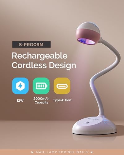 MelodySusie 360° Gooseneck Nail Lamp S-Pro09M Cherry Blossom Pink – Rechargeable UV/LED for Precise Gel Curing