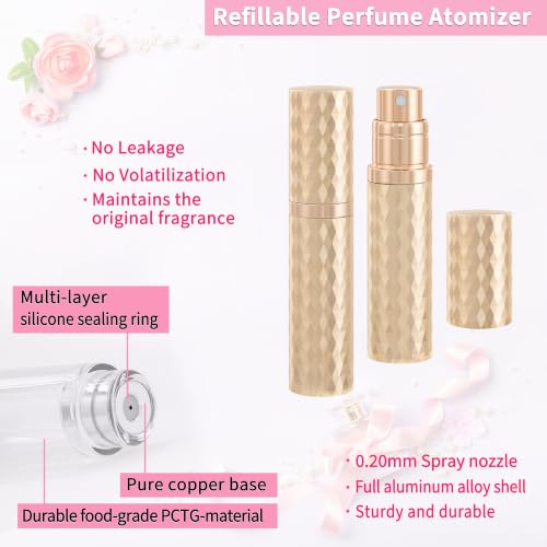 ANTOKX Gold 5ML Refillable Perfume Bottle Travel Atomizer - Leakproof, Fine Mist