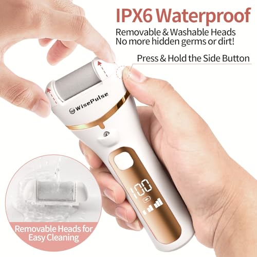 WisePulse Yellow Rechargeable Electric Foot Callus Remover 3-Speed 9-in-1 Pedicure Kit