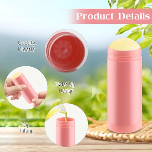 20 Pcs 60ml/2oz Deodorant Containers Plastic Refillable Deodorant Holder Twist Up Top Filling Stick Tube for DIY Body Lotion Sunscreen Balm - Pink