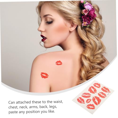 6pcs Lip Stickers, Perforated Self Adhesive Kisses Sticker,Red Lips Temporary Stickers Water-Proof Face Body Stickers
