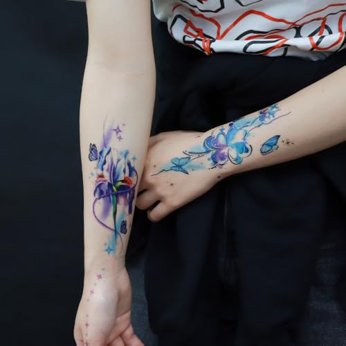Watercolor Temporary Tattoos for Women - 8 Sheets