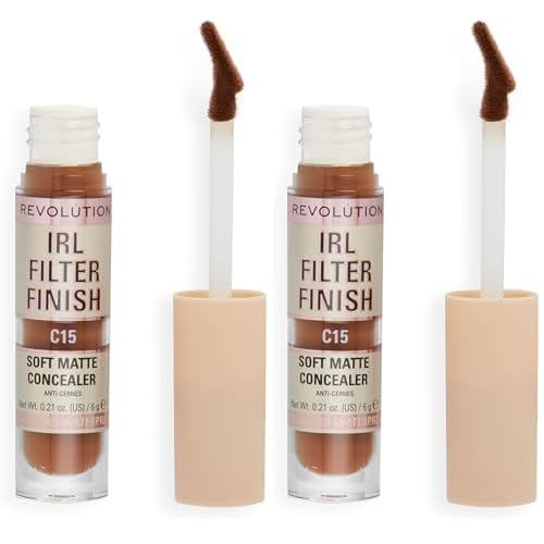 Revolution, IRL Filter Finish Concealer, Full Coverage, Oil-Free, Long-Lasting & Lightweight Formula, Infused with Hyaluronic Acid, Vegan & Cruelty-Free, C15, 0.21 oz (Pack of 2)
