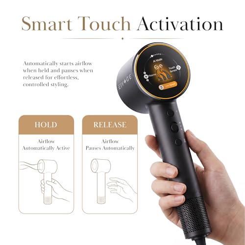 EIVOGE Smart AI Hair Dryer with Diffuser, 110,000 RPM, Ionic & Plasma Ions, 7 Modes, LCD Display