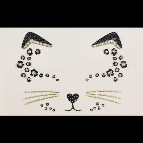 Halloween Cat Face Tattoos with Gems - 2 Pack