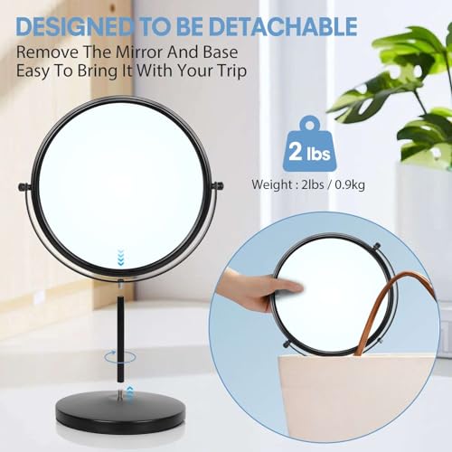 Large Size Tabletop Makeup Mirror with Magnification, 9-Inch Double-Sided 360¡Æ Swivel Free Standing Vanity Mirror, 1X/10X Magnifying Mirror with Stand for Bathroom & Bedroom, Matte Black, No Light