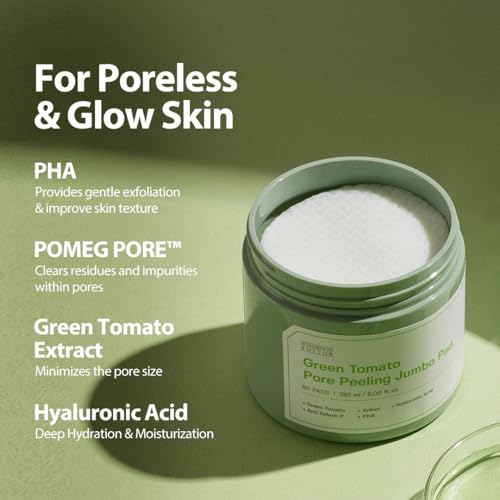 SUNGBOON EDITOR Green Tomato Pore Peeling Pad 60 Sheets | Exfoliating PHA Toner Pads with Green Tomato & Hyaluronic Acid | Pore Minimizer for Face | Korean Skincare