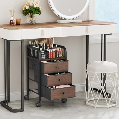 Rolling Makeup Organizer Cart with 3 Drawers & 9 Compartments