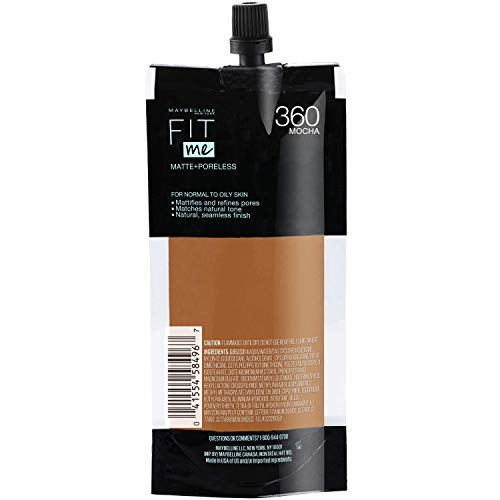 Maybelline New York Fit Me Matte + Poreless Liquid Foundation, Pouch Format, 360 Mocha, 1.3 Ounce