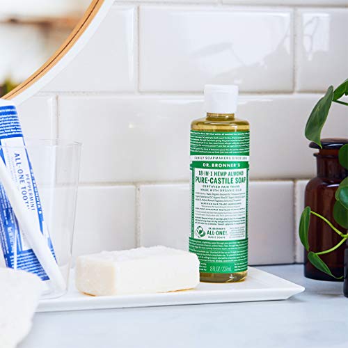 Dr. Bronner's - Pure-Castile Liquid Soap (Almond, 16 ounce) - Made with Organic Oils, 18-in-1 Uses: Face, Body, Hair, Laundry, Pets and Dishes, Concentrated, Vegan, Non-GMO