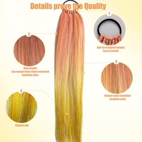 Ombre Hair Extensions Hair Tinsel Colored Hair Ponytail with Hair Tie, High Temperature Synthetic Crochet Braided Ponytail Extension, 26" Glitter Hair Accessories for Girls Women Crazy Hair Day (#17)