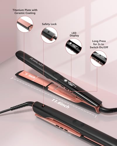 ANNLARY 1 Inch Titanium Ceramic Flat Iron Straightener and Curler 2 in 1