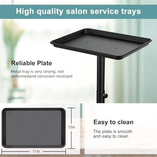 Fuehomue Black Salon Rolling Tray on Wheels with Adjustable Height for Hair, Tattoo & Dental Use