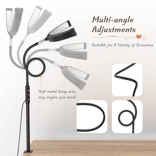 Half Moon Light with Clamp, LED Manicure Table Lamp, Desk Lamp for Nail Desk, Eyelash Extensions, Skincare and Tattoo, 5 Brightness Levels and 5 Color Modes, Remote Control (Black)