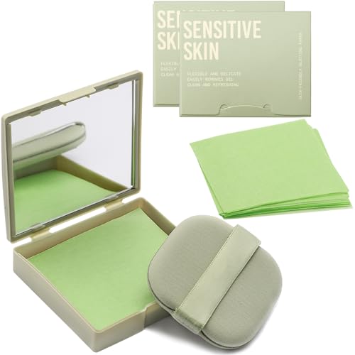 Oil Blotting Sheets for Face - 300 Sheets with Mirror & Puff
