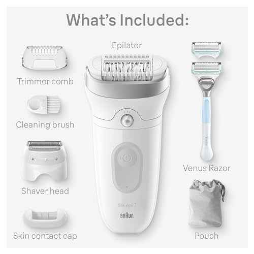 Braun Silk-?pil 7 Epilator, Wet and Dry, Wide Head, Includes Venus Intimate Razor, Shaver Head and Trimmer Comb, SE7-141